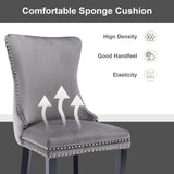 8x Velvet Upholstered Dining Chairs Tufted Wingback Side Chair with Studs Trim Solid Wood Legs for Kitchen