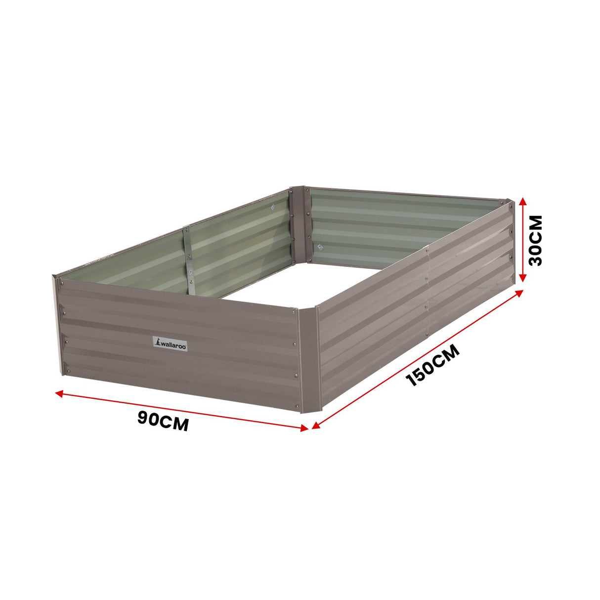 Wallaroo Garden Bed 150 x 90 x 30cm Galvanized Steel - Grey