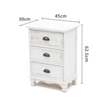 Bedside Table 3 Drawer Vintage Side Table Storage Cabinet Bedroom CLARA WHITE