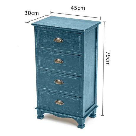 Bedside Table 4 Drawer Vintage Side Table Storage Cabinet Bedroom ADELINE BLUE