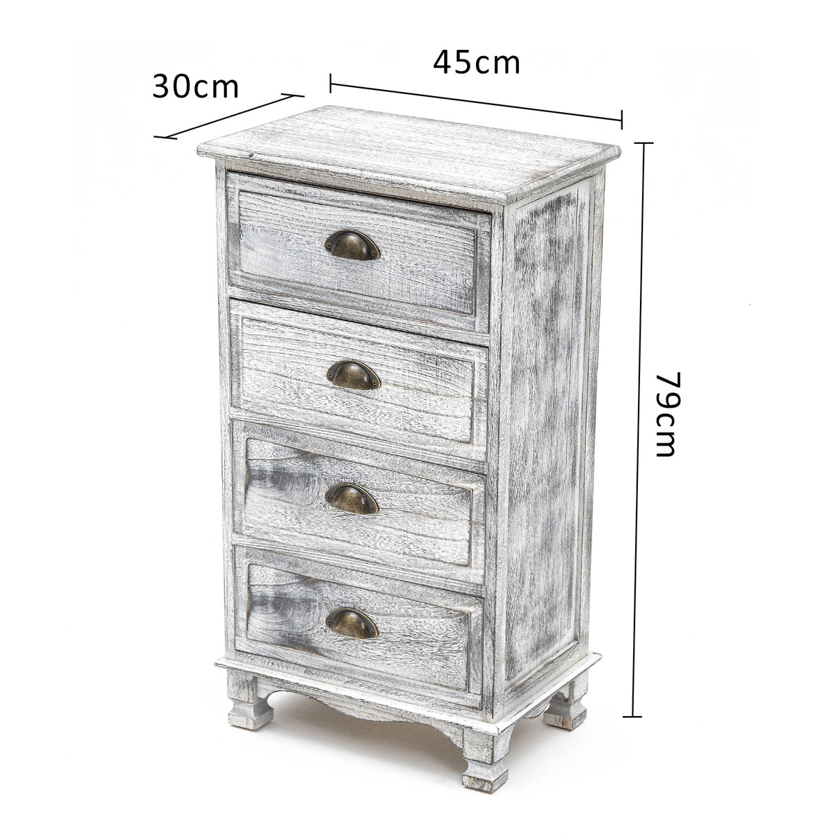 Bedside Table 4 Drawer Vintage Side Table Storage Cabinet Bedroom ADELINE GREY