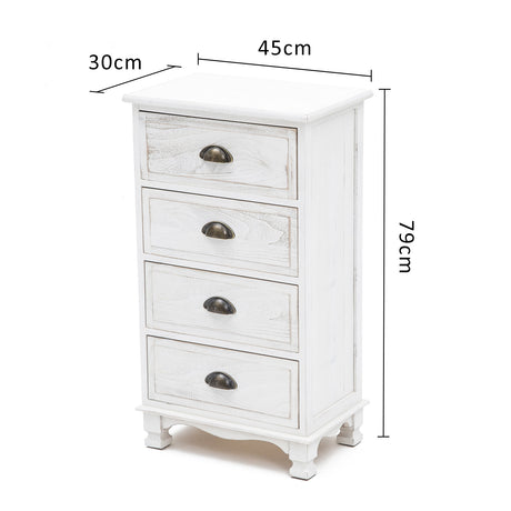 2X Bedside Table 4 Drawer Vintage Side Table Storage Cabinet Bedroom ADELINE WHITE