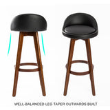 2X Wooden Bar Stool Dining Chair Leather LEILA 72cm BLACK BROWN