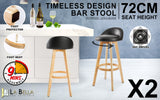 2X Wooden Bar Stool Dining Chair Leather LEILA 72cm BLACK