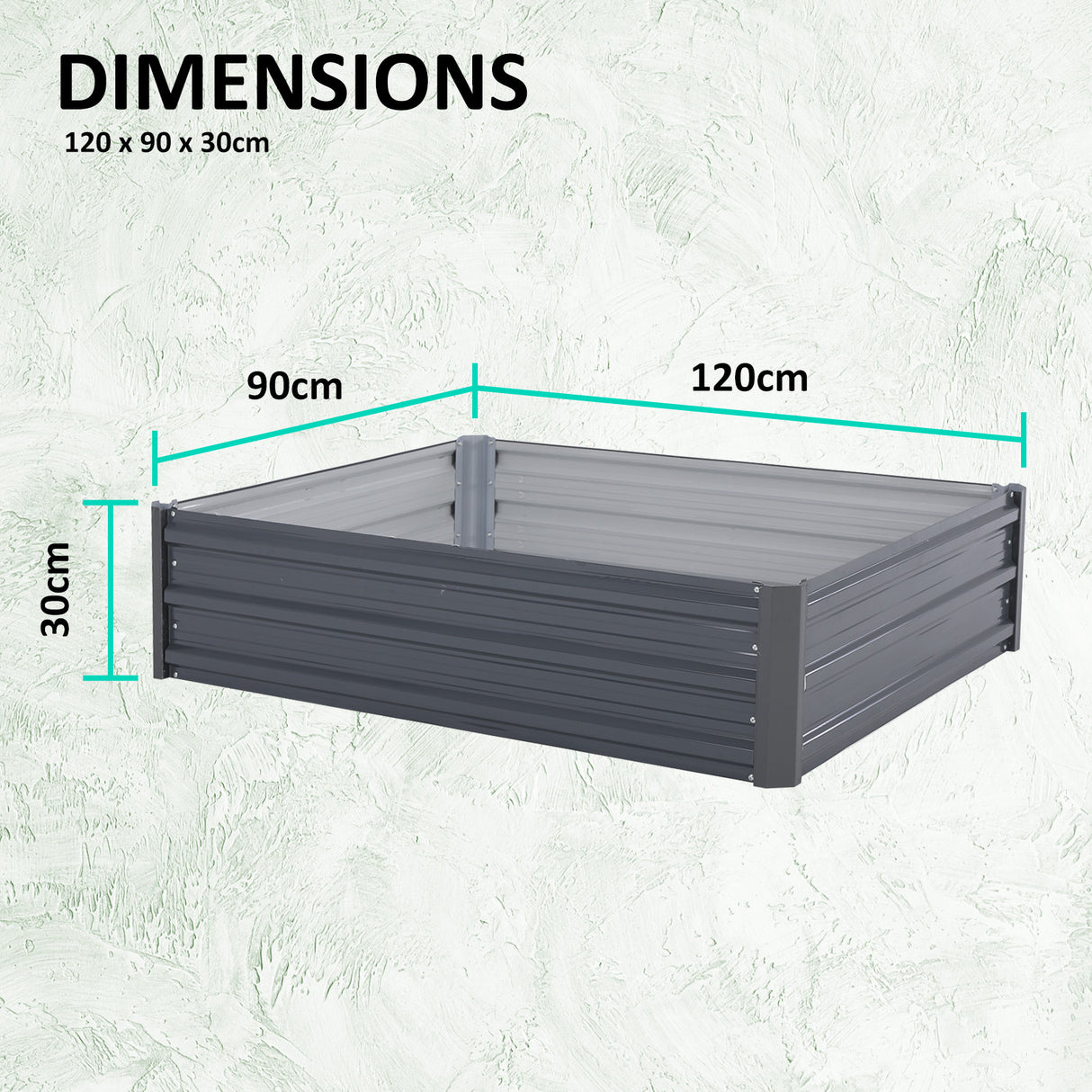 2X Raised Garden Bed Galvanised Steel Planter 120 x 90 x 30cm GREY