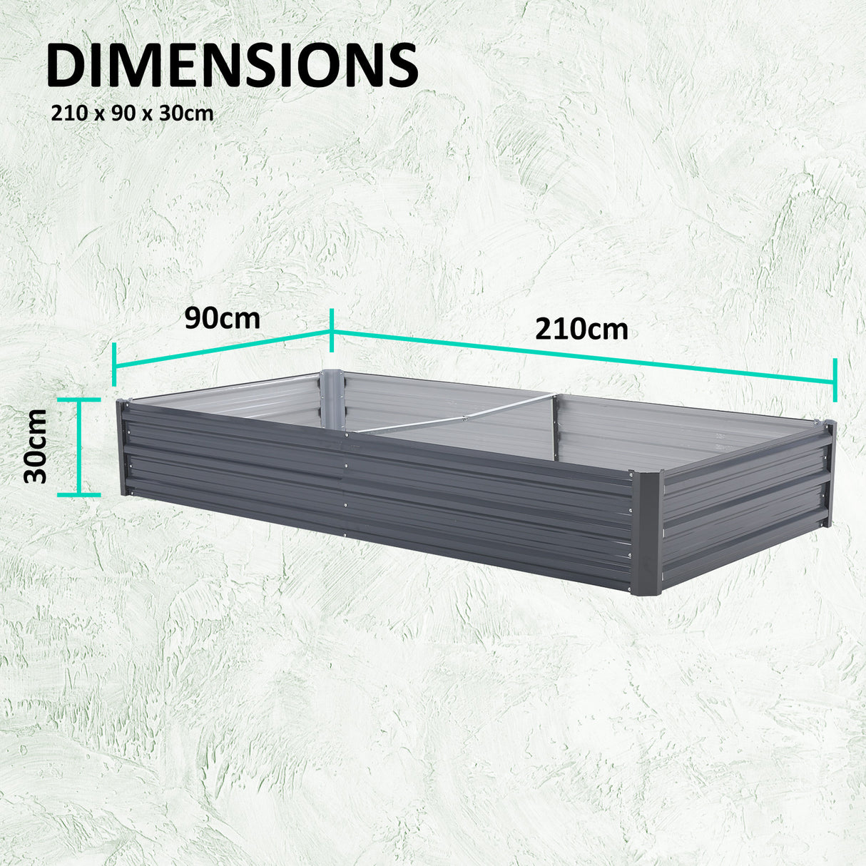 2X Raised Garden Bed Galvanised Steel Planter 210 x 90 x 30cm GREY