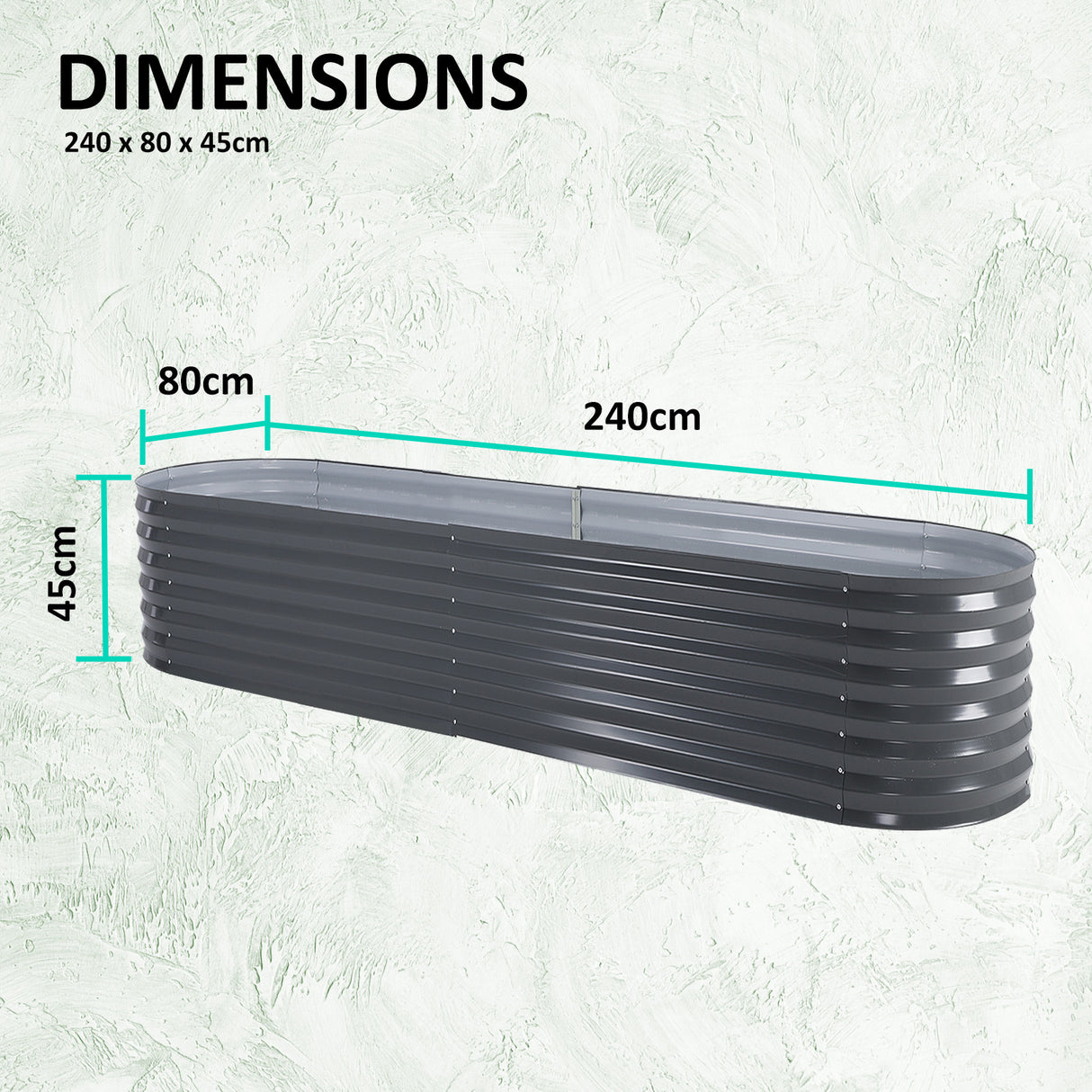 2X Raised Garden Bed Galvanised Steel Planter Oval 240 x 80 x 45cm GREY