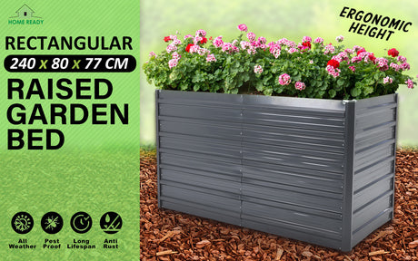 2-in-1 Raised Garden Bed Galvanised Steel Planter 240 x 80 x 77cm GREY