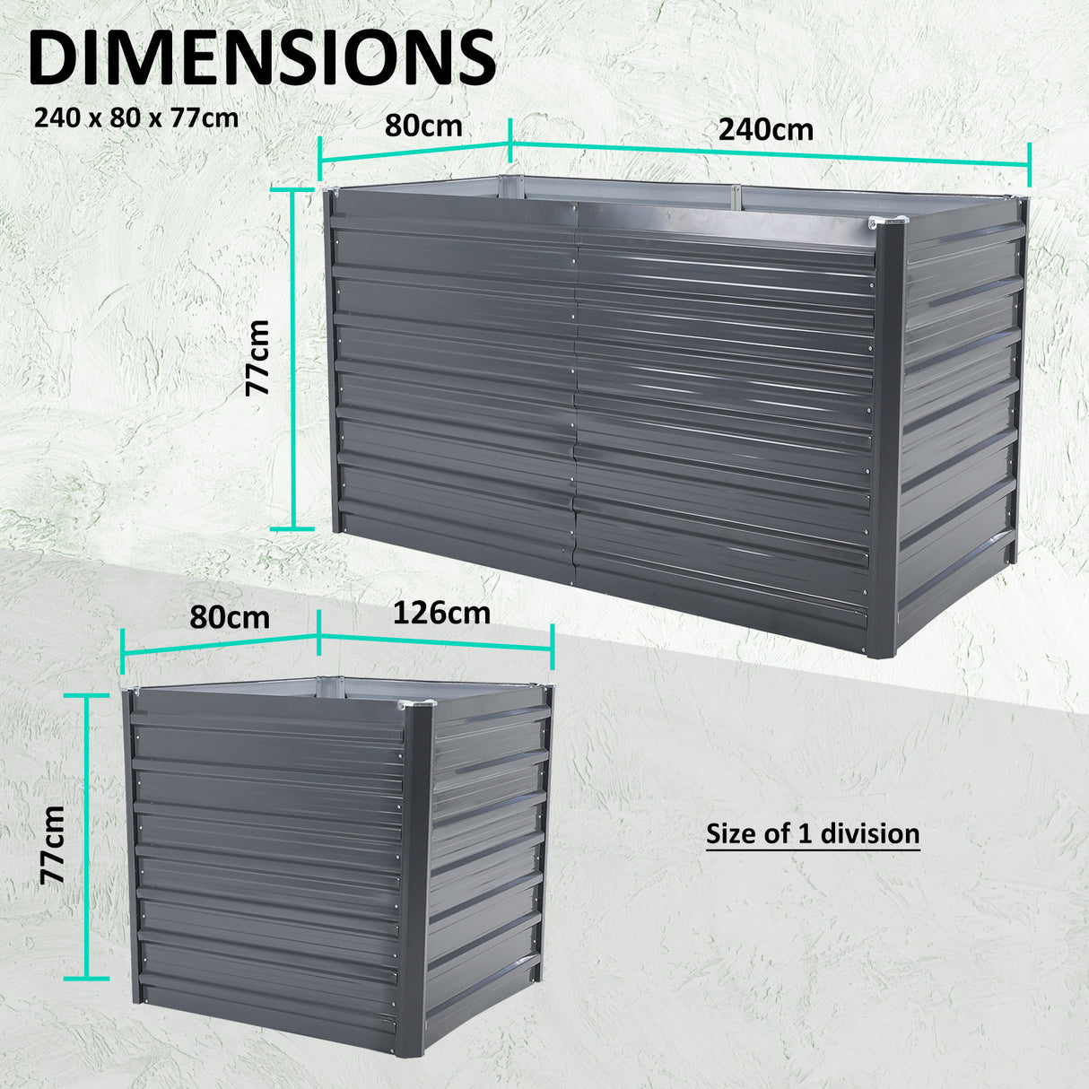 2X 2-in-1 Raised Garden Bed Galvanised Steel Planter 240 x 80 x 77cm GREY