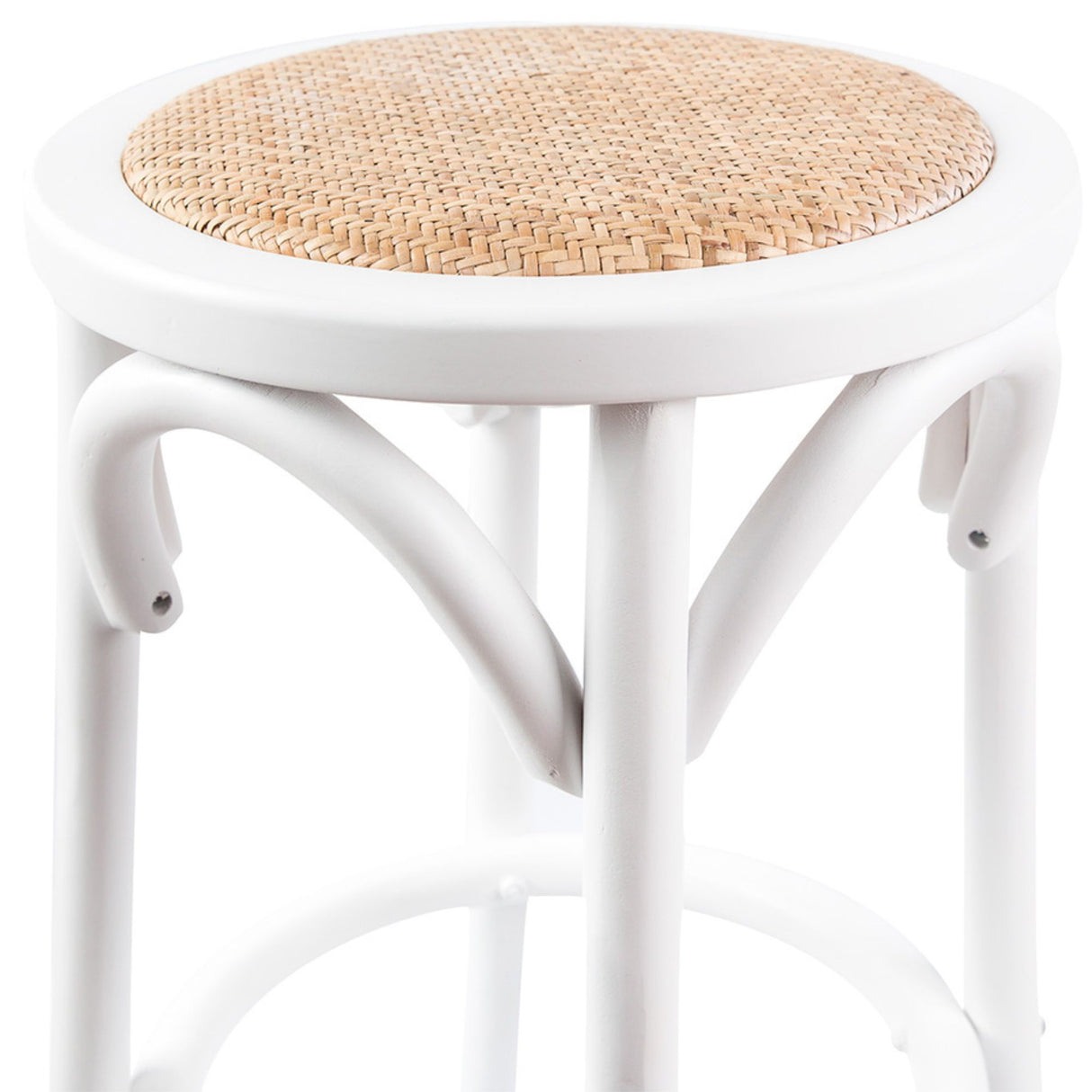 Aster 3pc Round Bar Stools Dining Stool Chair Solid Birch Wood Rattan Seat White