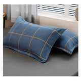 Blue Plaid Pattern Aloe Cotton Flat Sheet Quilt Cover Pillowcases 4pcs Bedding Set Duvet Doona Quilt Cover Set (King)