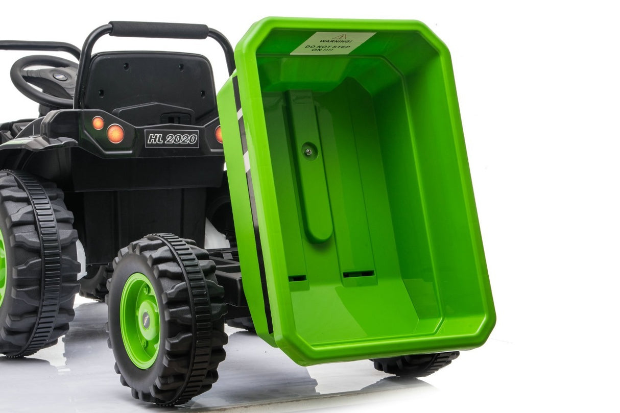 12V Kids Ride on Electric Tractor With Tipper Trailer – Green