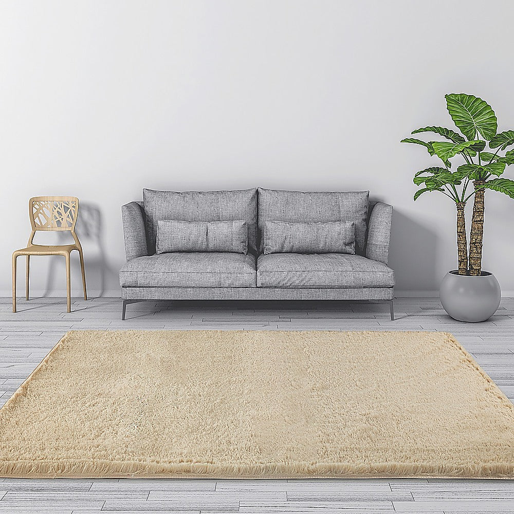 230x200cm Floor Rugs Large Shaggy Rug Area Carpet Bedroom Living Room Mat - Beige