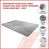 230x160cm Floor Rugs Large Shaggy Rug Area Carpet Bedroom Living Room Mat - Grey