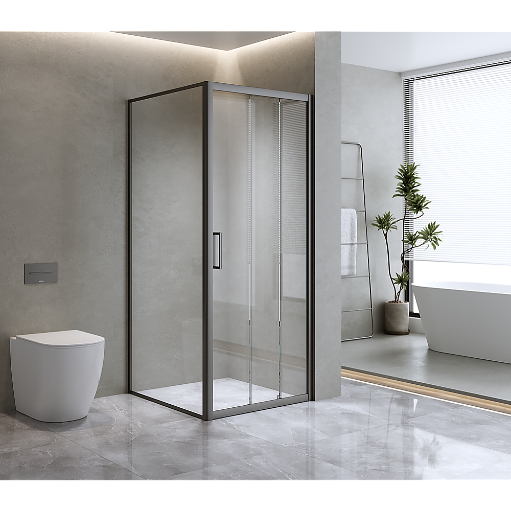 40mm Adjustable Contemporary Corner Sliding Black Shower Screen 90x80cm