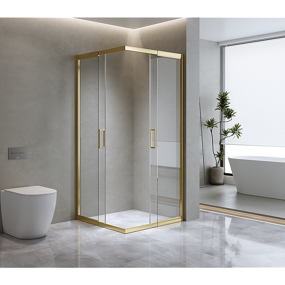 Adjustable 1000x1200mm Double Sliding Door Glass Shower Screen in Gold