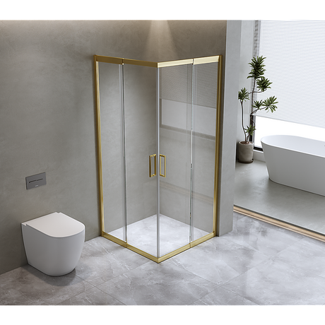 Adjustable 1100x1000mm Double Sliding Door Glass Shower Screen in Gold