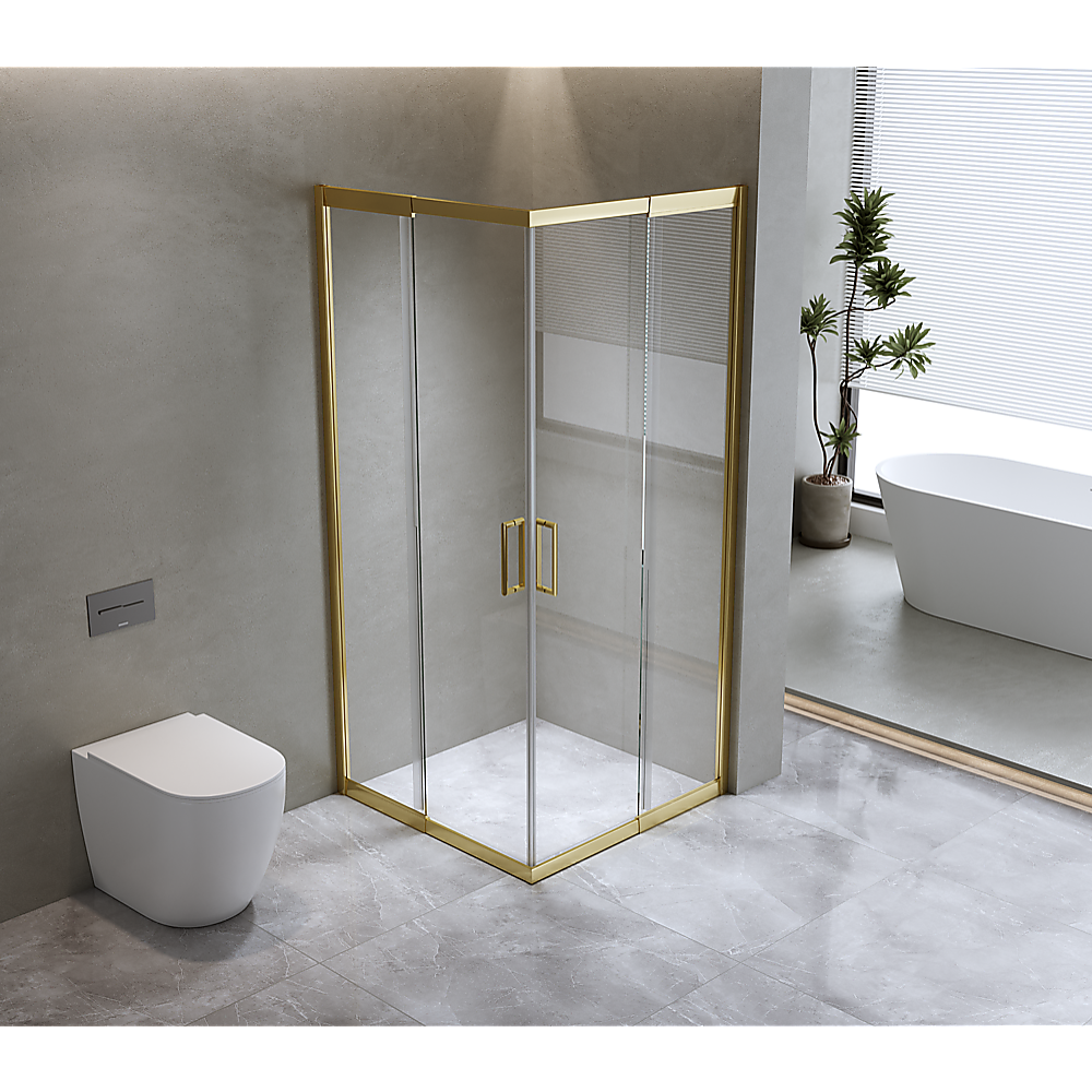 Adjustable 1200x1100mm Double Sliding Door Glass Shower Screen in Gold