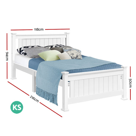 Artiss Bed Frame King Single Size Wooden White RIO