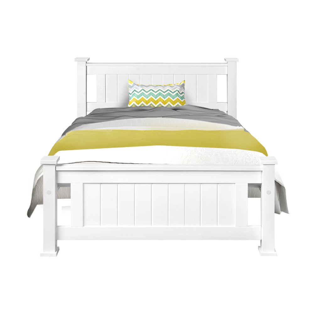 Artiss Bed Frame King Single Size Wooden White RIO