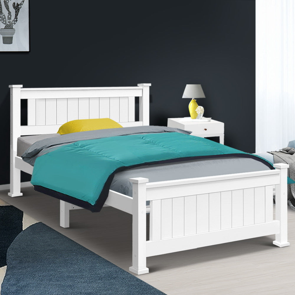 Artiss Bed Frame King Single Size Wooden White RIO