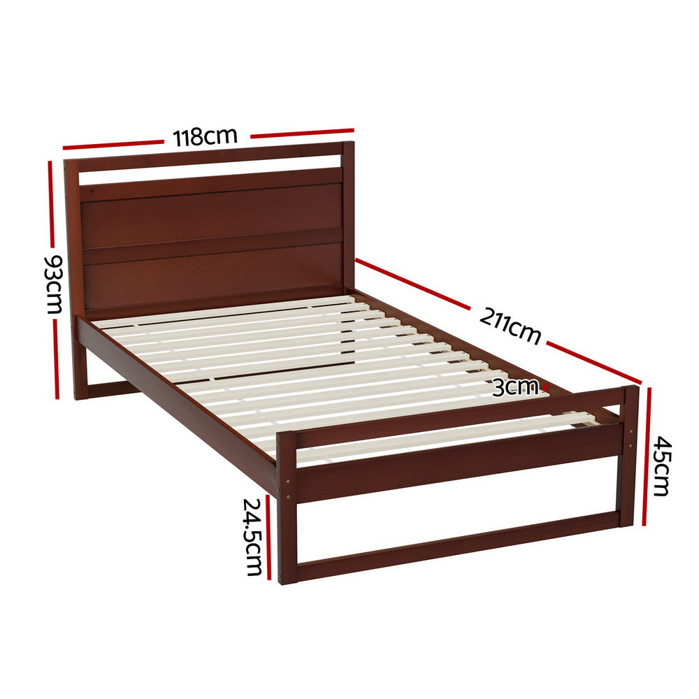 Artiss Bed Frame King Single Size Wooden Walnut WITTON