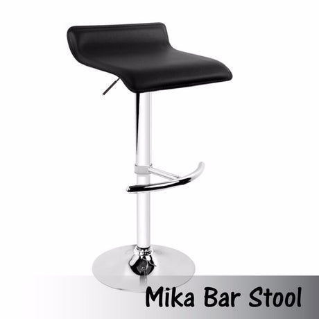 2X Black Bar Stools Faux Leather Low Back Adjustable Crome Base Gas Lift Slim Seat Swivel Chairs